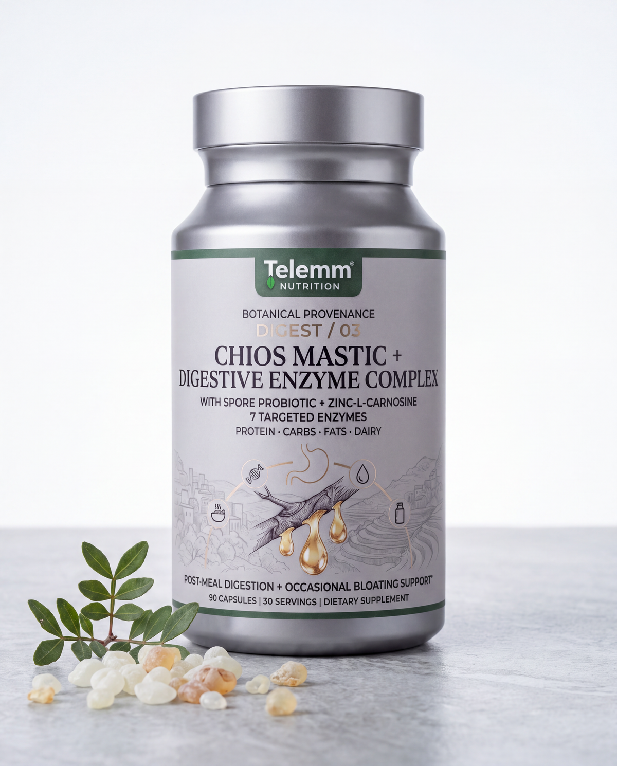 TELEMM Digest / 03 Chios Mastic + Digestive Support | 90 Capsules