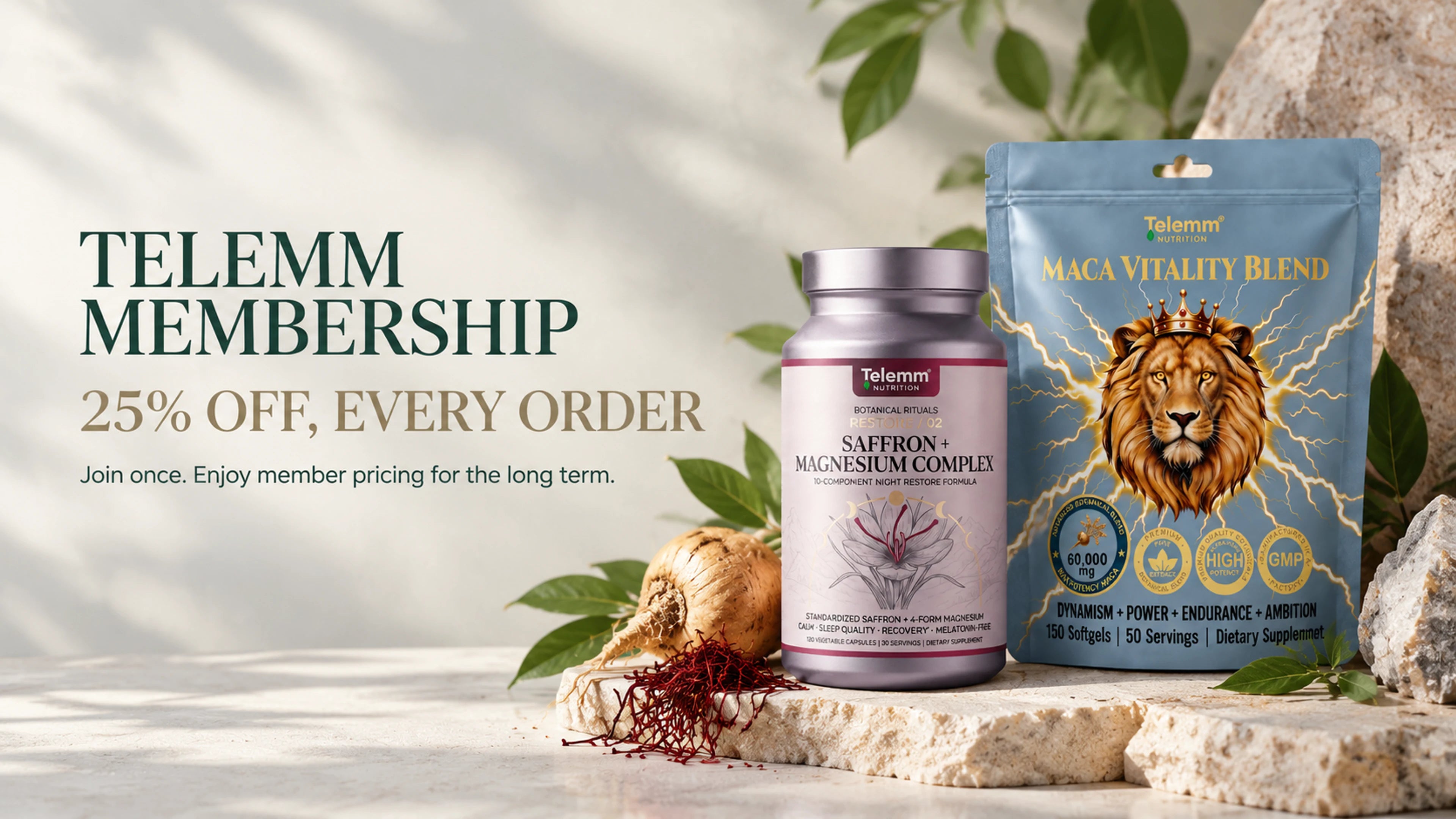 TELEMM membership with botanical nutrition products and member pricing