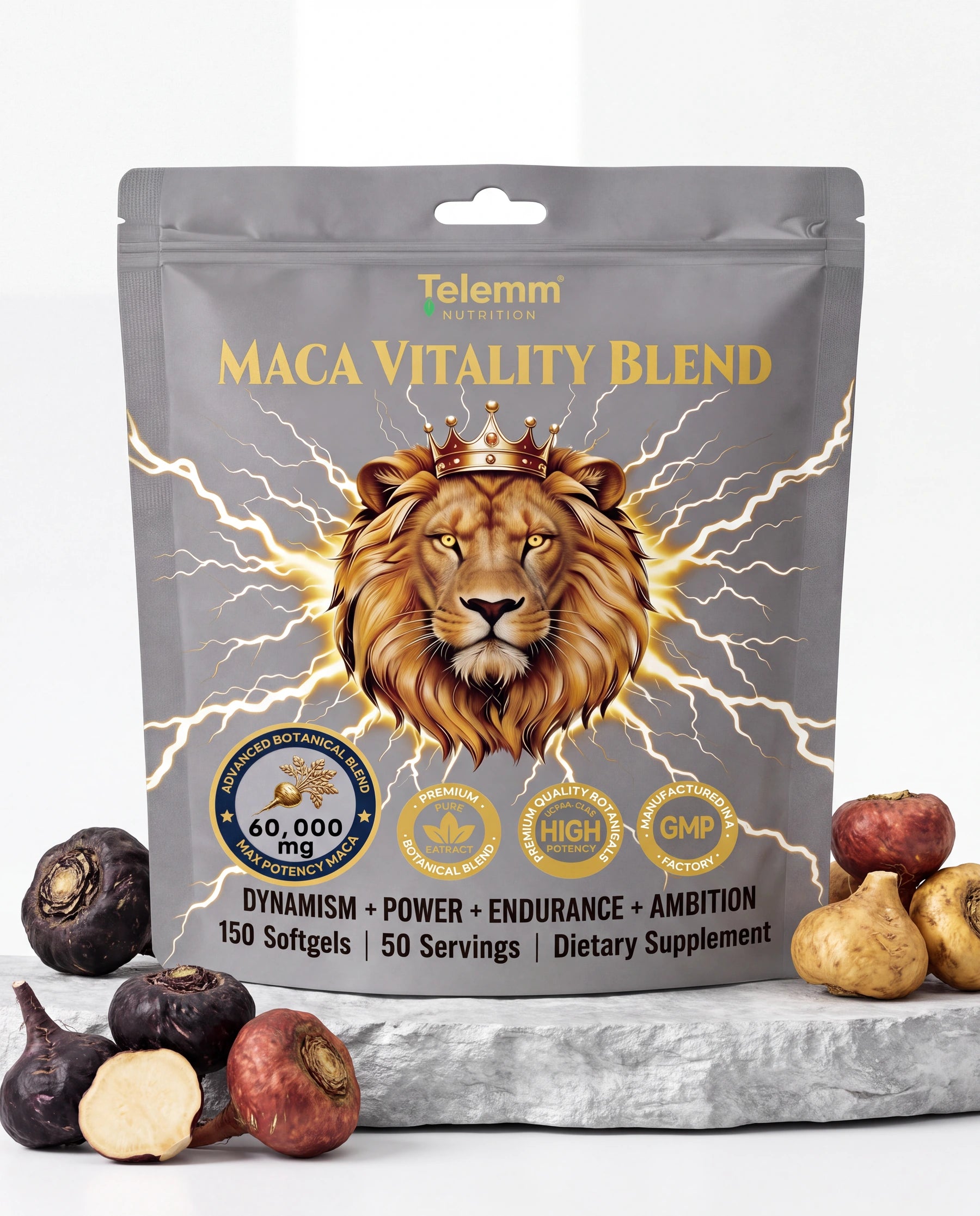 TELEMM Maca Vitality Blend commercial pouch