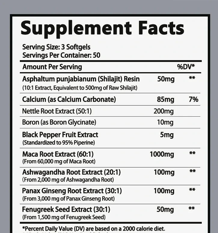 Supplement Facts for TELEMM Maca Vitality Blend